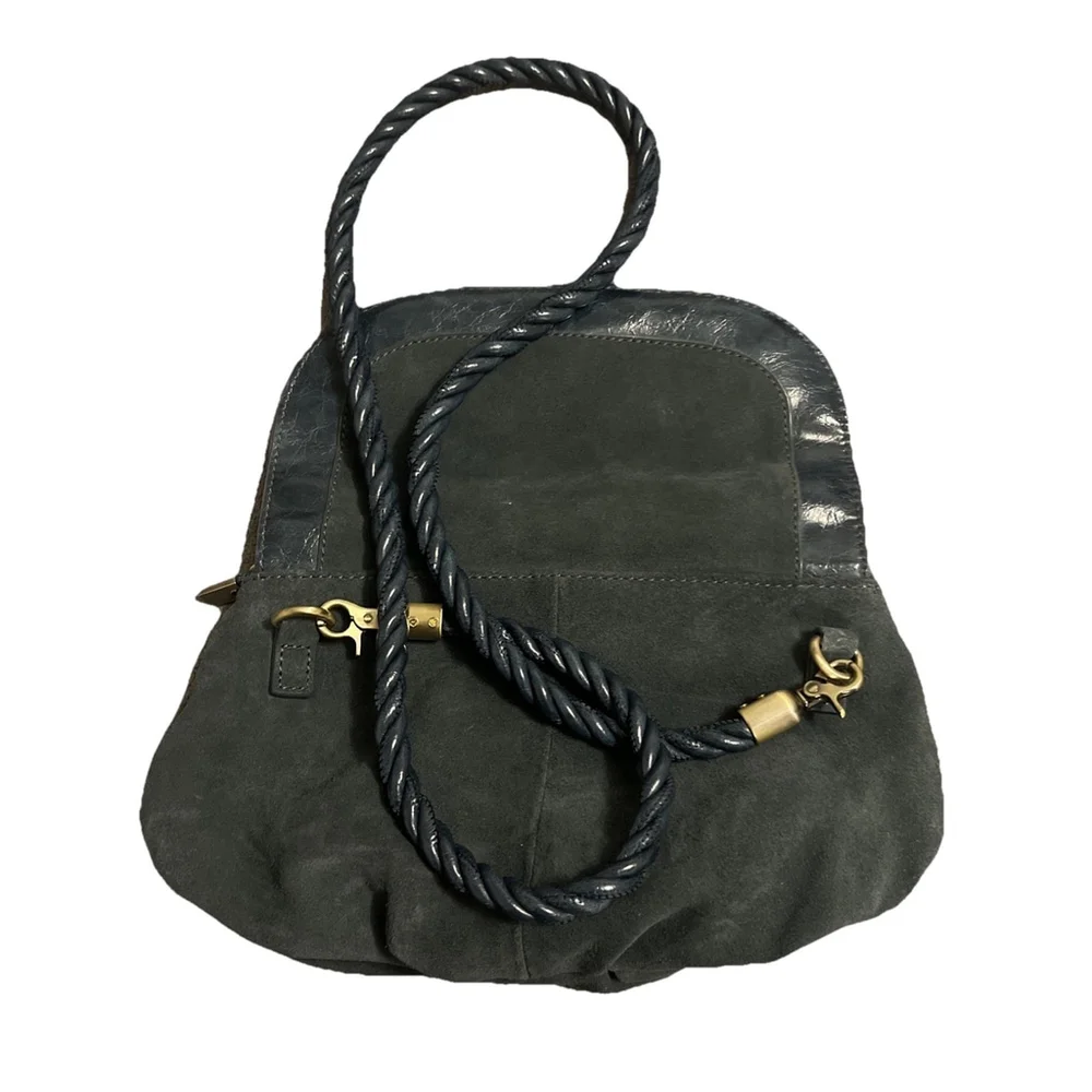 Anthropologie Suede Rope Strap Shoulder Bag | Slate Blue | Vintage Y2K Boho Bag - Picture 6 of 7